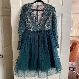 Shein Plunging Eyelash lace bodice tulle dress